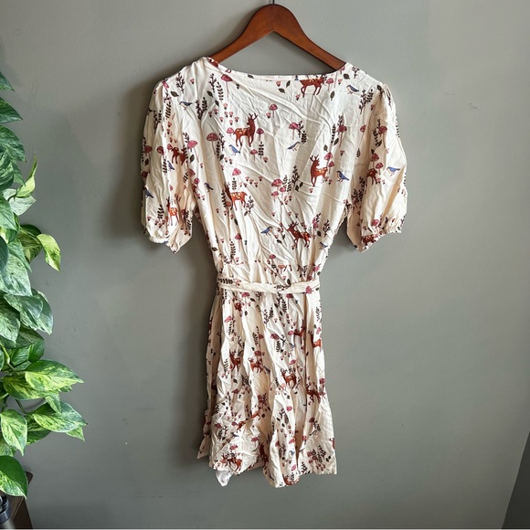 ModCloth Princess Highway Dress with deer/mushroom/bluebird print off white - Picture 2 of 4